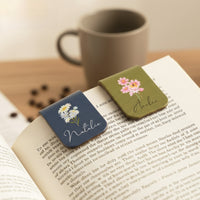 Personalized Magnetic Bookmarks, Birth Flower Leather Bookmark