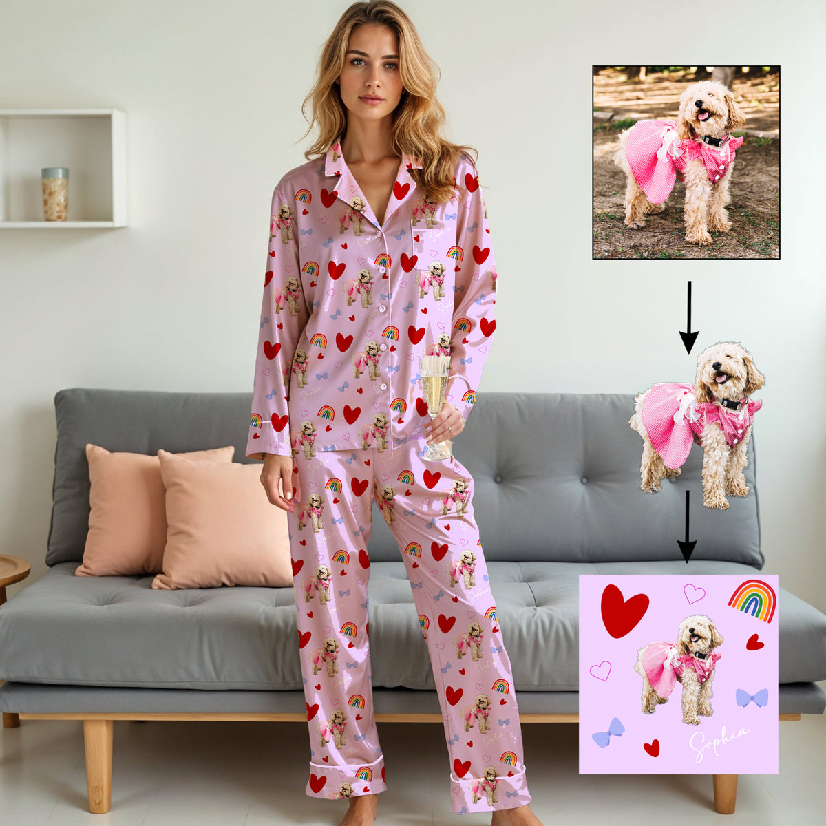 Personalized Family Pajamas, Pet Portrait Gift