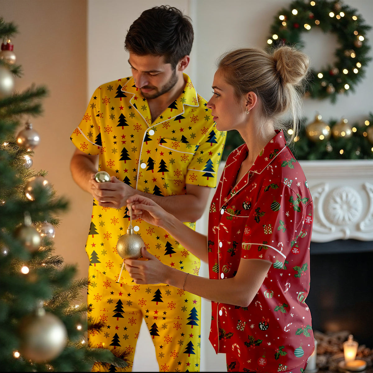 Personalized Christmas Pajamas, Short Sleeve with Long Pants Pajamas Set