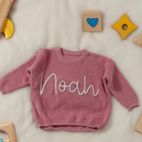 Personalized Baby Sweater with Hand-Embroidered Name Monogram