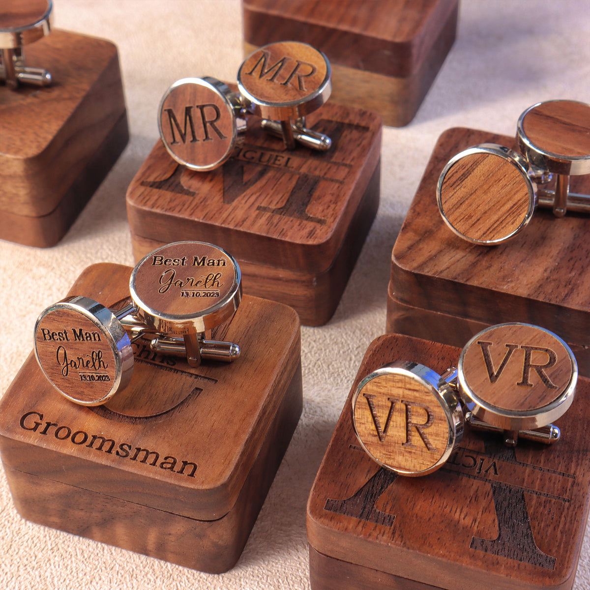 Personalised Wood Wedding Role Cufflinks