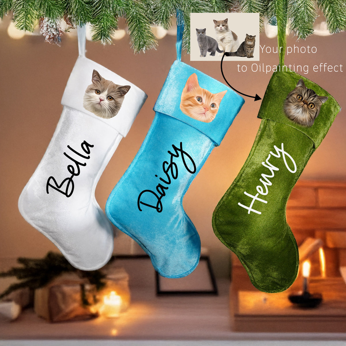 Customized Cat Christmas Velvet Stockings