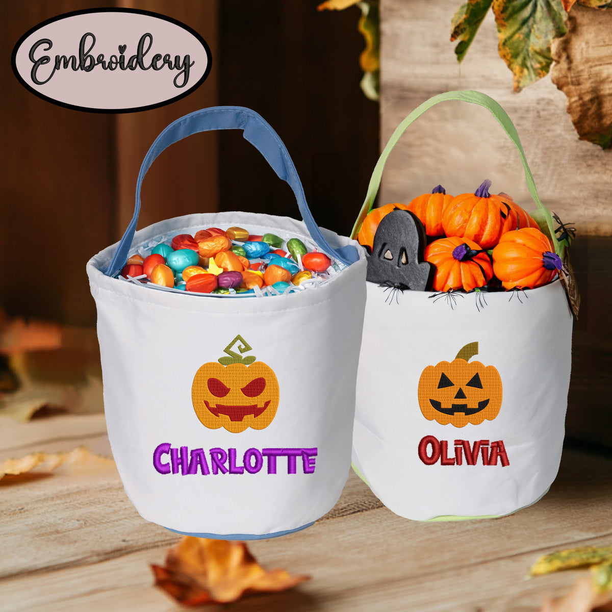 Personalized Halloween Bucket Tote Bags