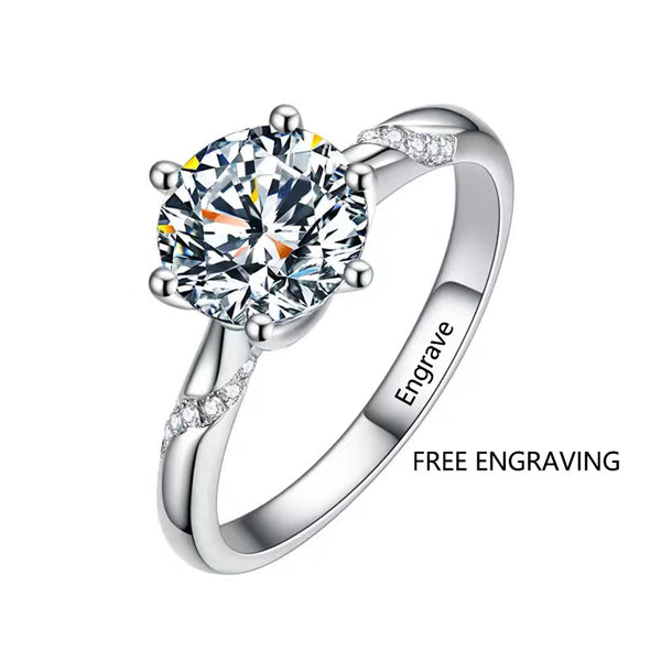 0.7 Carat 6 Prongs Moissanite Promise Ring Platinum Plated Silver