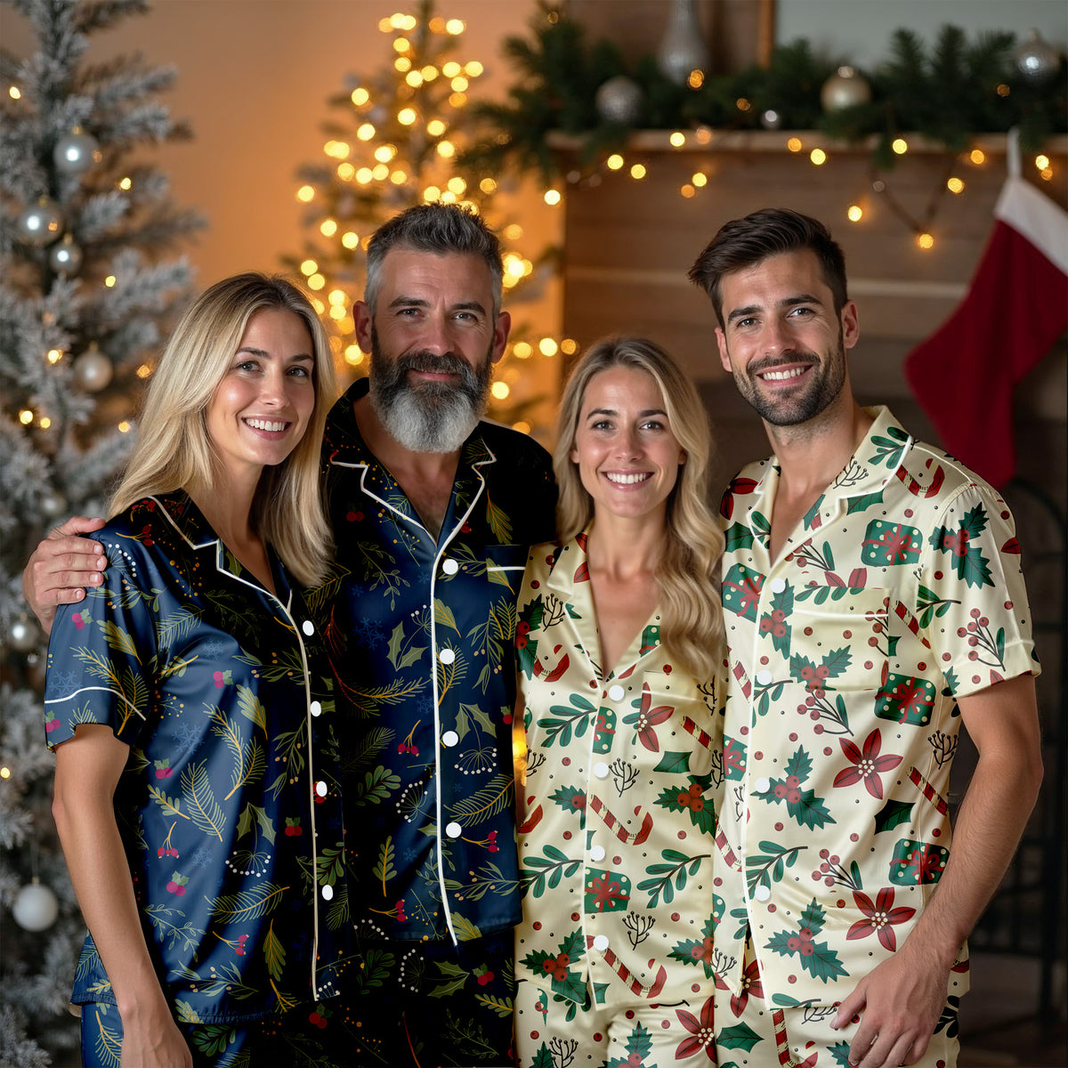 Personalized Christmas Pajamas, Short Sleeve with Long Pants Pajamas Set