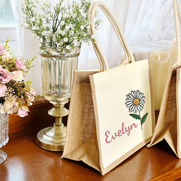 Personalized Embroidery Birth Flower Tote Bag