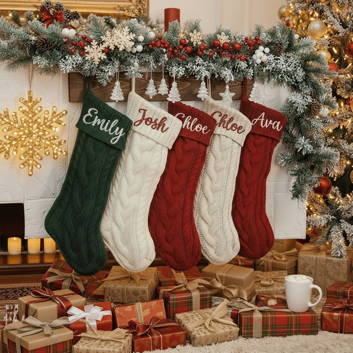Embroidered Family Name Stockings, Knit Family Christmas Stockings