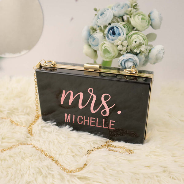 Personalized Acrylic Bridal Clutch for Mrs Bride