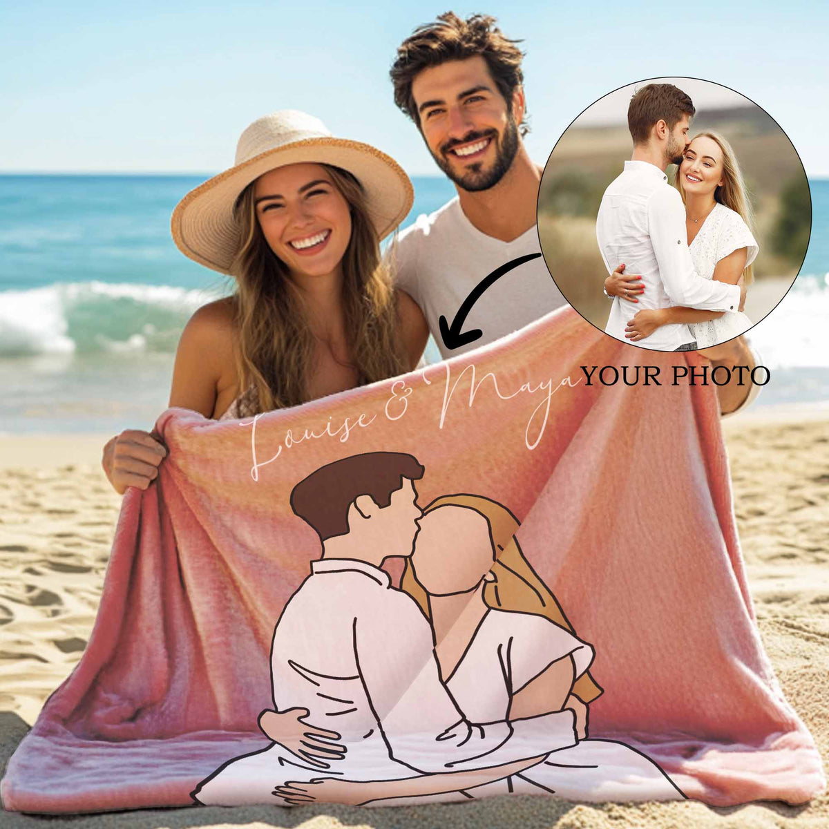 Custom Couple Photo Outline Blanket