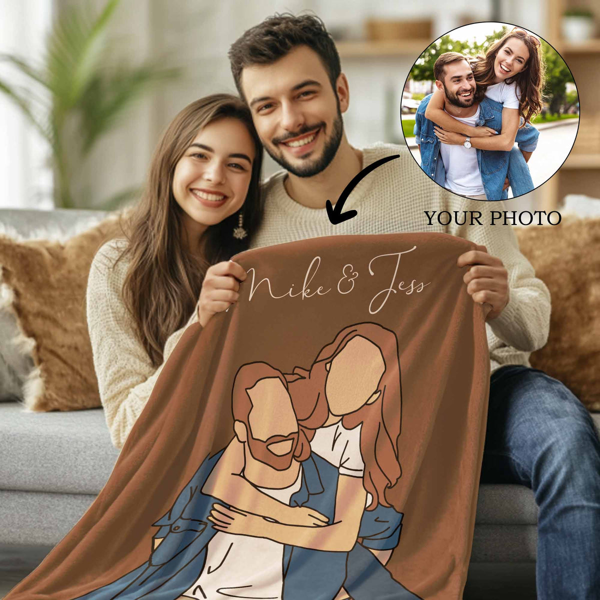 Custom Couple Photo Outline Blanket