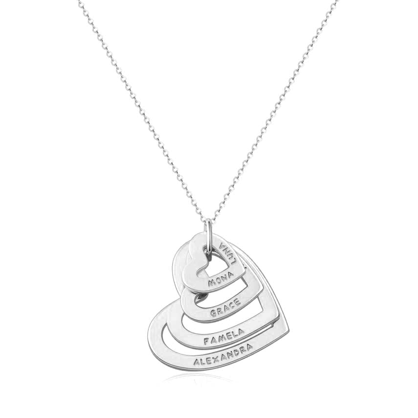 Personalized 4 Hearts Necklace Silver