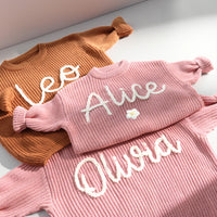 Personalized Baby Sweater with Hand-Embroidered Name Monogram