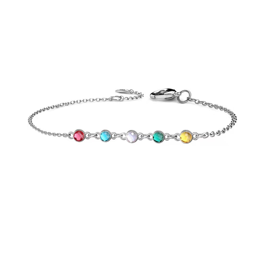 Personalized Bracelet with Five Birthstone Sterling Silver