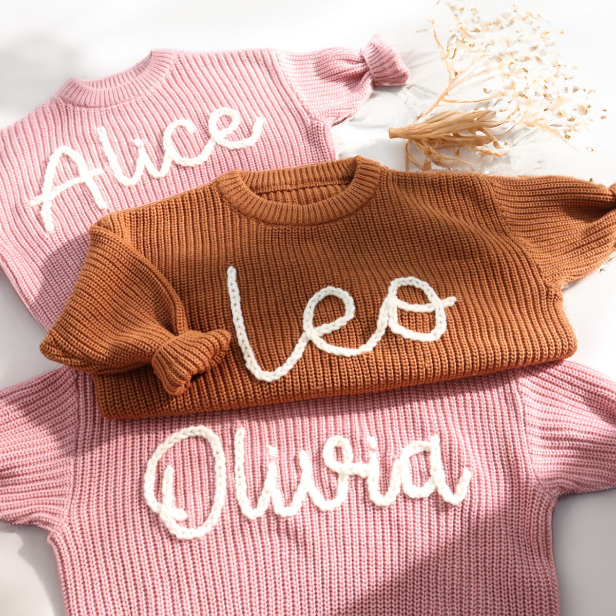 Personalized Baby Sweater with Hand-Embroidered Name Monogram