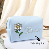 Customized Embroidery Birthflower Makeup Bag