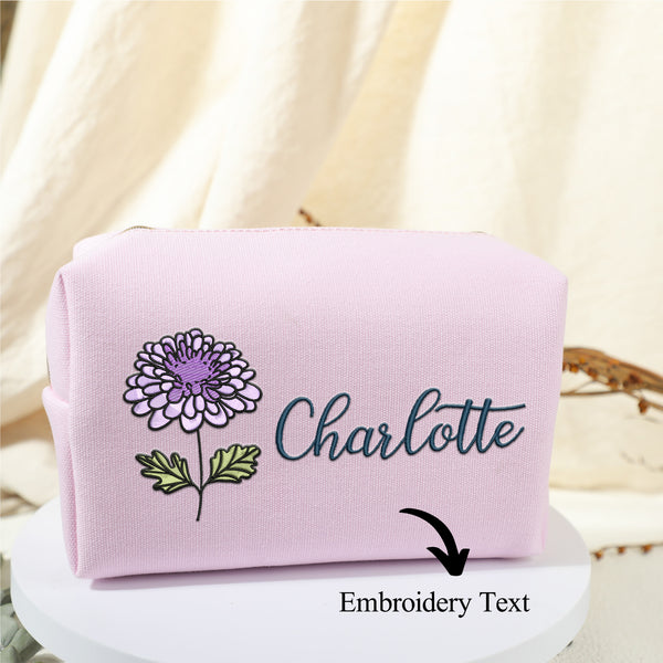 Customized Embroidery Birthflower Makeup Bag