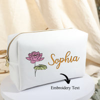 Customized Embroidery Birthflower Makeup Bag