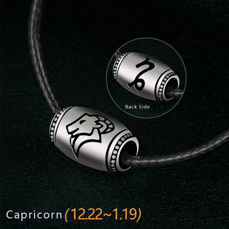 Capricorn Name Engrave Necklace Unisex Black Chain