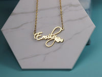 Courtney Name Necklace Silver and Heart Earrings Set