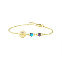 Personalized Dics Name Bracelet with 2 Birthstone Sterling Silver