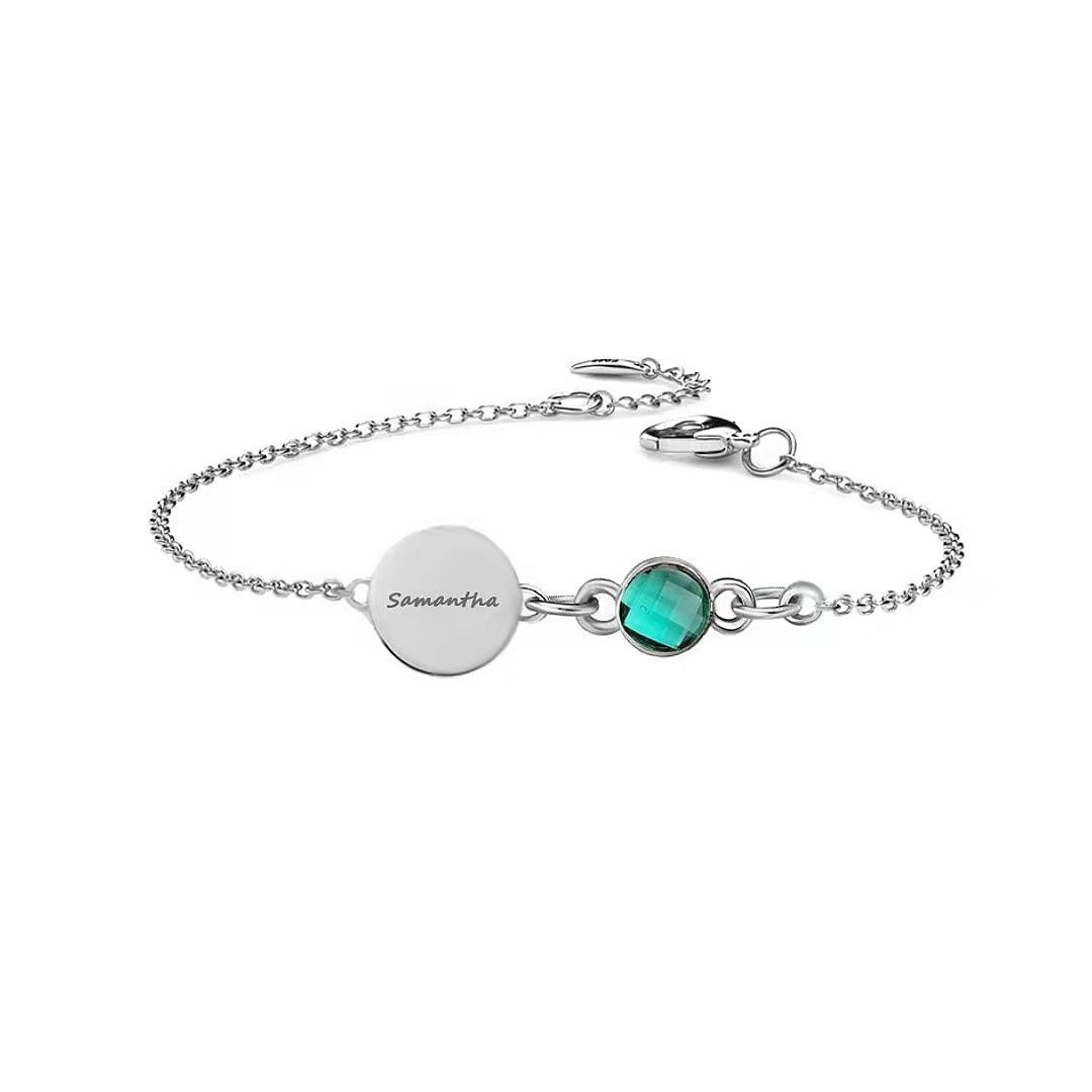 Personalized Dics Name Bracelet with Birthstone Sterling Silver