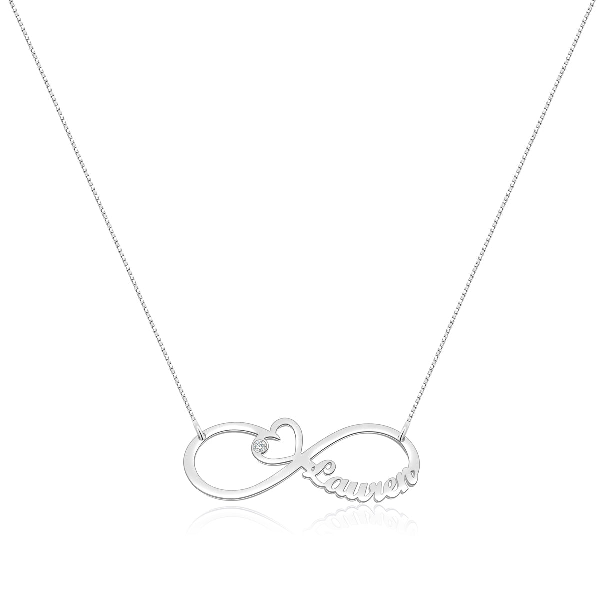 Heart Infinity Single Name Necklace Silver