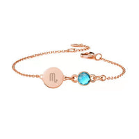 Personalized Horoscope Disc Bracelet with Birthstone Silver