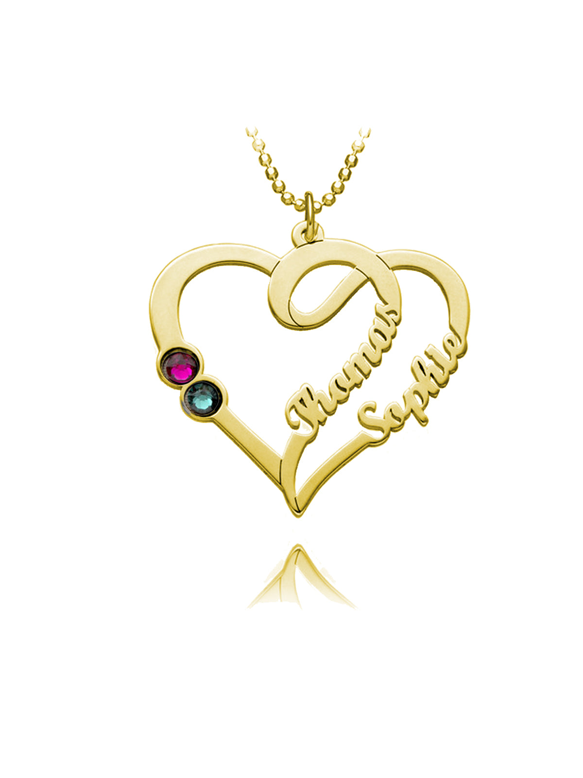 Overlapping Heart Necklace 3 with Birthstones Silver S925