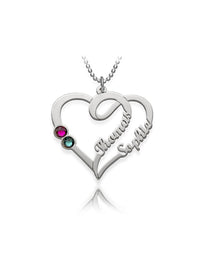 Overlapping Heart Necklace 3 with Birthstones Silver S925