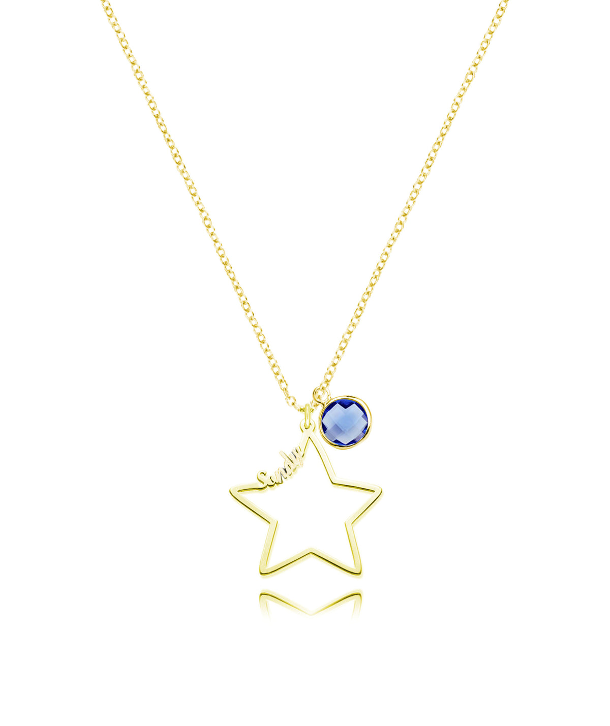 Personalized Star Name Necklace with Birthstone Silver