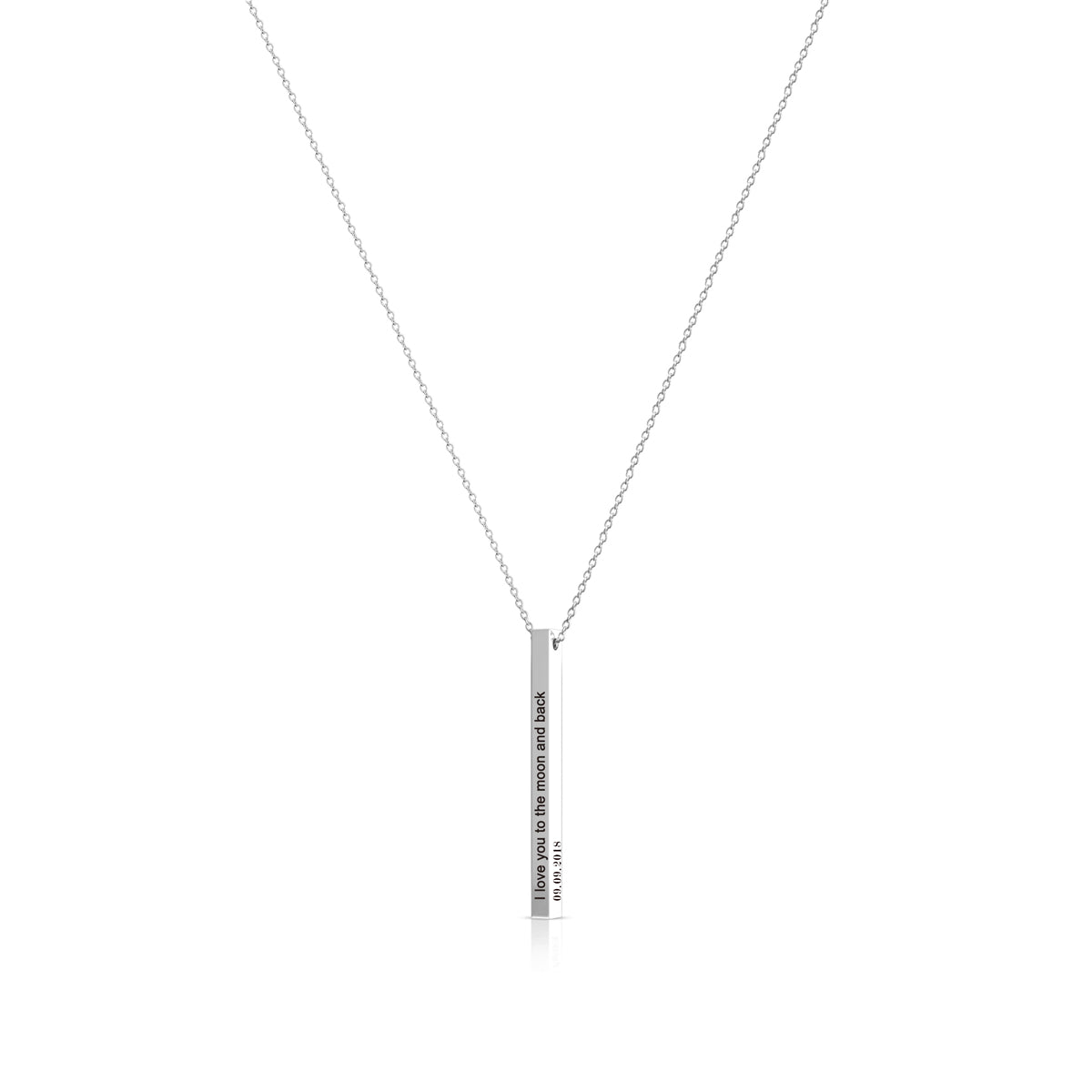 Vertical Long Bar Name Necklace Silver