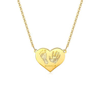 Love baby 3D Engrave footprint and handprint necklace 18k Gold Plated S925