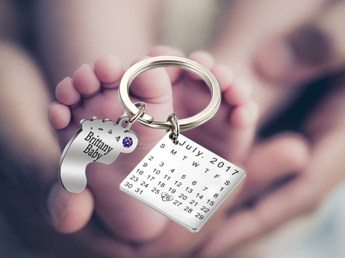 Personalized Newborn Baby Feet Keychain