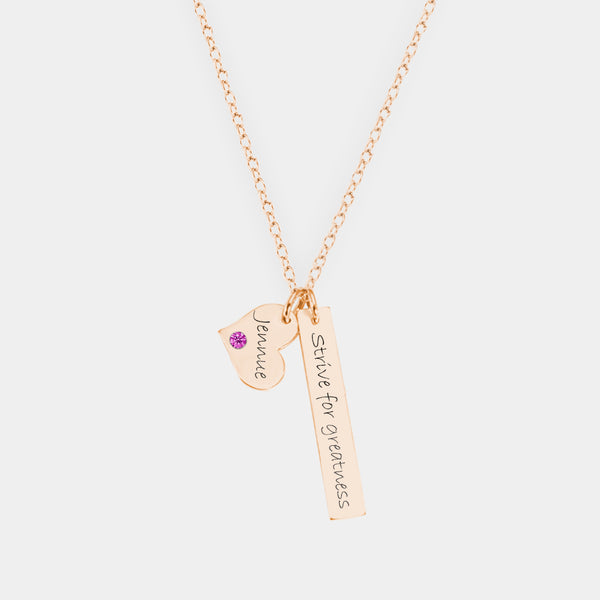 Bar Name Necklace with Birthstones Silver