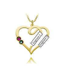 Overlapping Heart Necklace 3 with Birthstones Silver S925