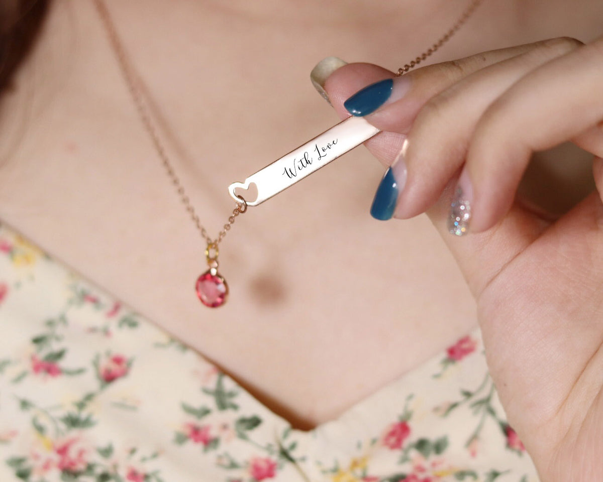 Personalized Bar Necklace with Birthstone Sterling Silver