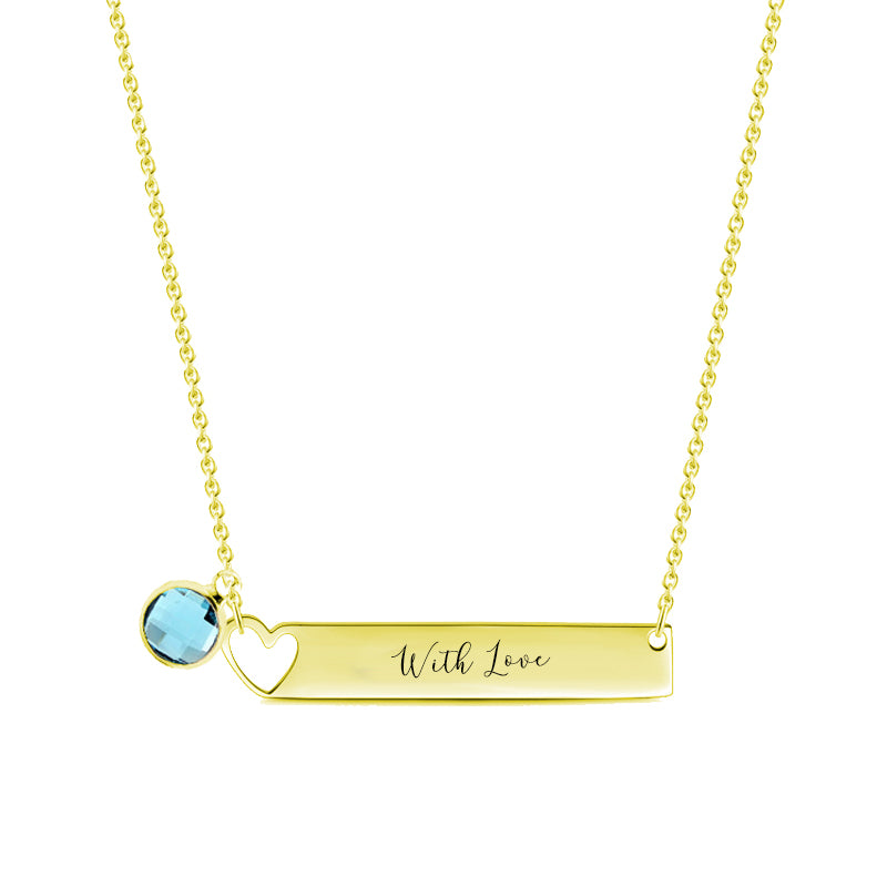 Personalized Bar Necklace with Birthstone Sterling Silver