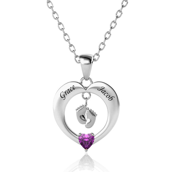 Baby Feet Name Heart Necklace Silver S925