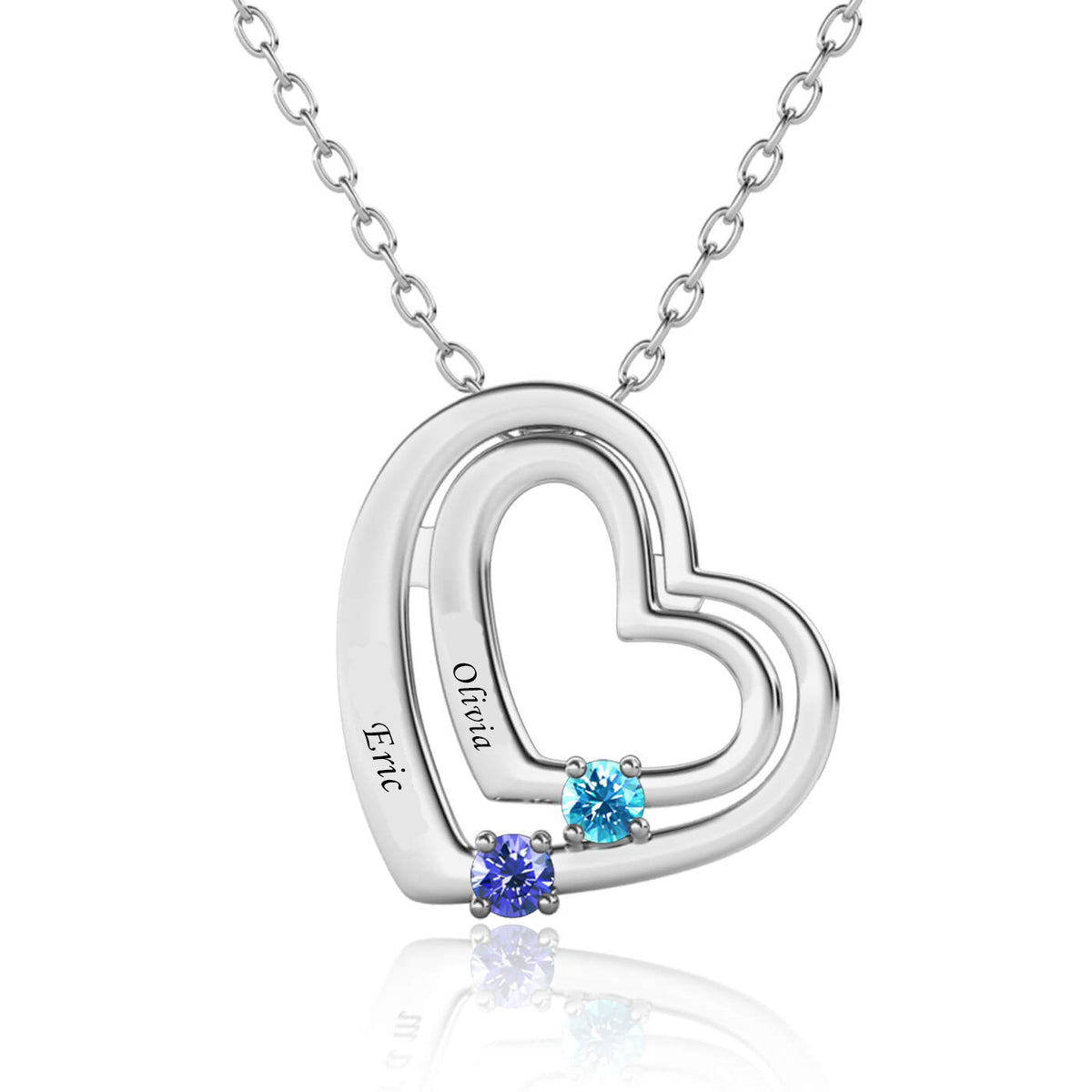 Name Engraving Heart Style Necklace with Birthstone Silver