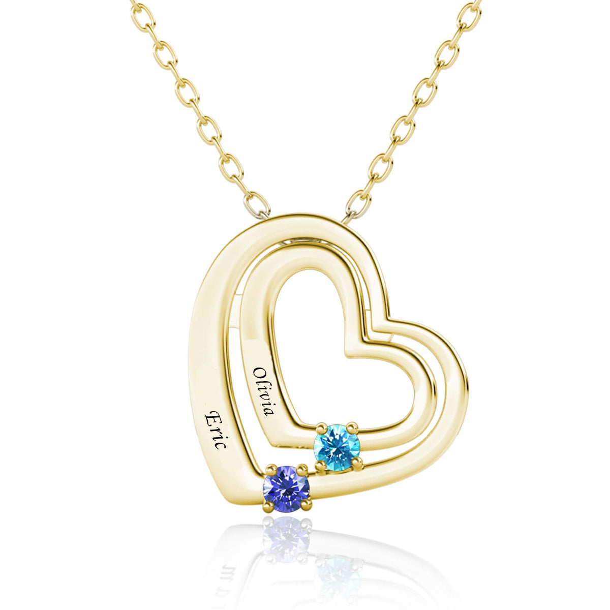 Name Engraving Heart Style Necklace with Birthstone Silver