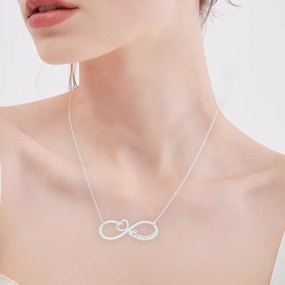 Heart Infinity Single Name Necklace Silver