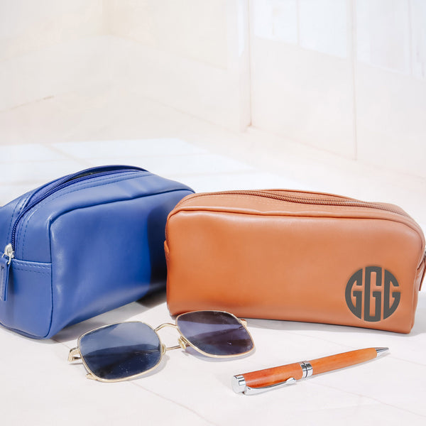 Personalized Mens Leather Toiletry Bag