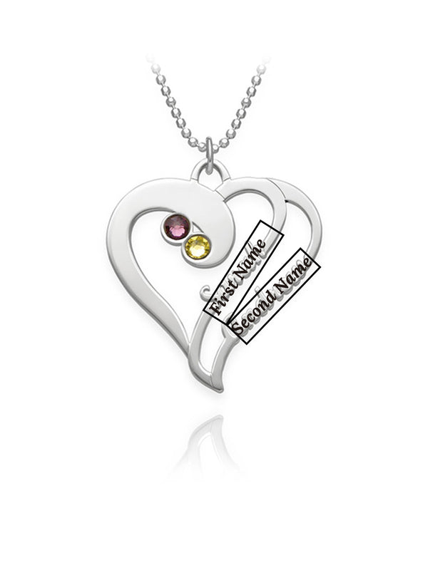 Overlapping Heart Necklace 2 with Birthstones Silver S925