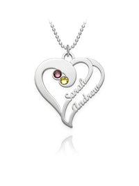 Overlapping Heart Necklace 2 with Birthstones Silver S925