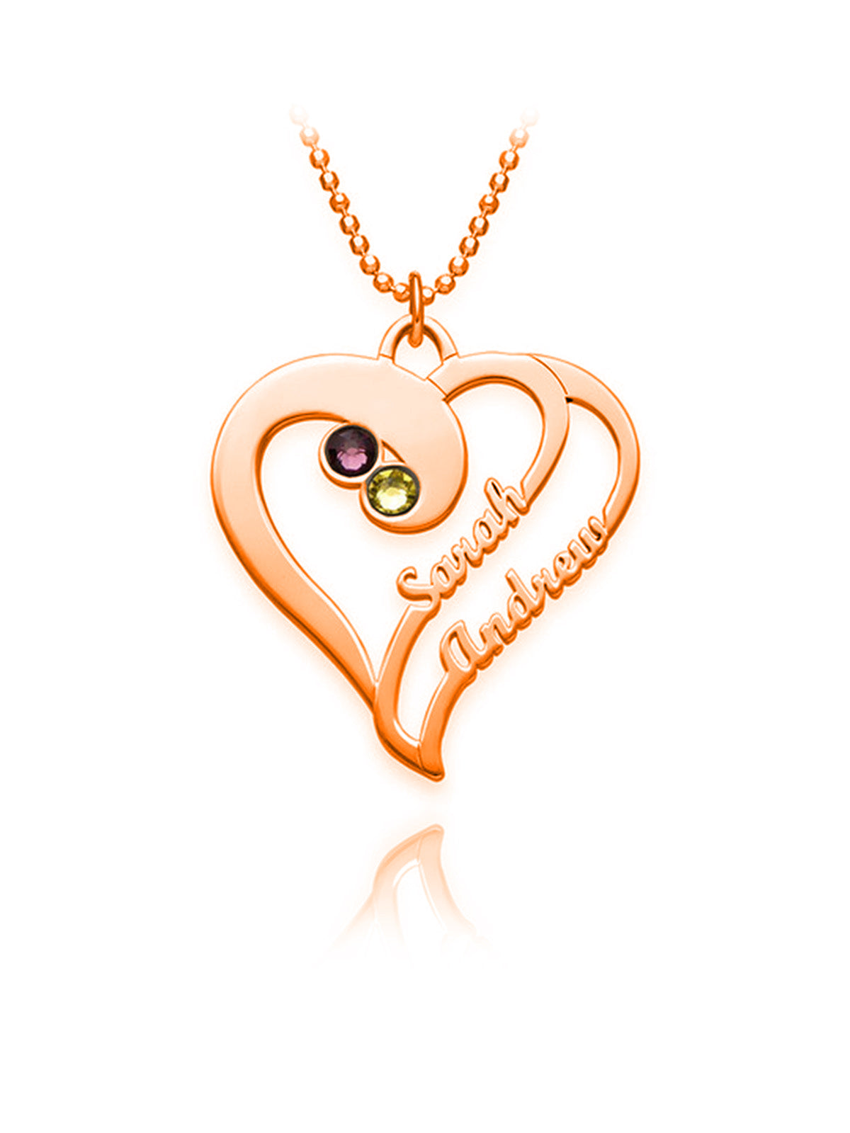 Overlapping Heart Necklace 2 with Birthstones Silver S925