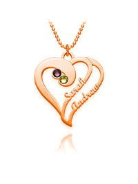 Overlapping Heart Necklace 2 with Birthstones Silver S925