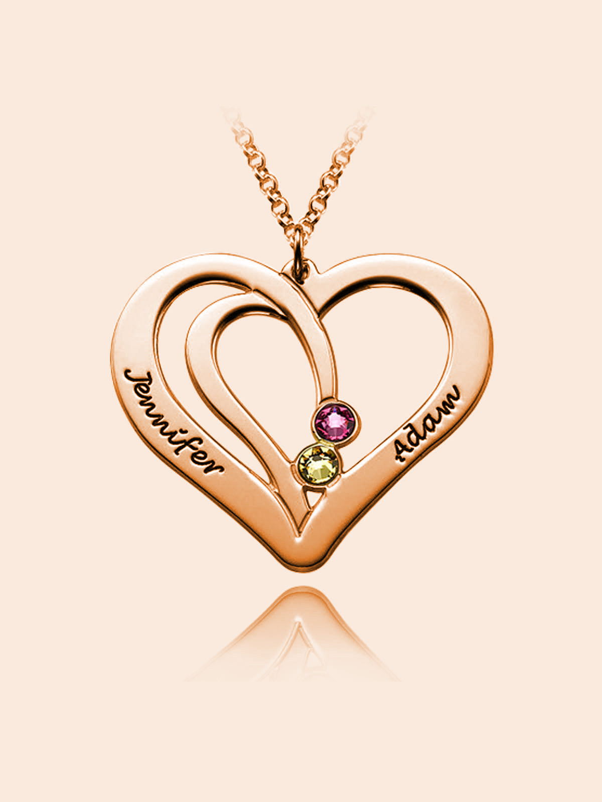 Overlapping Heart Necklace 1 With Birthstone Silver S925