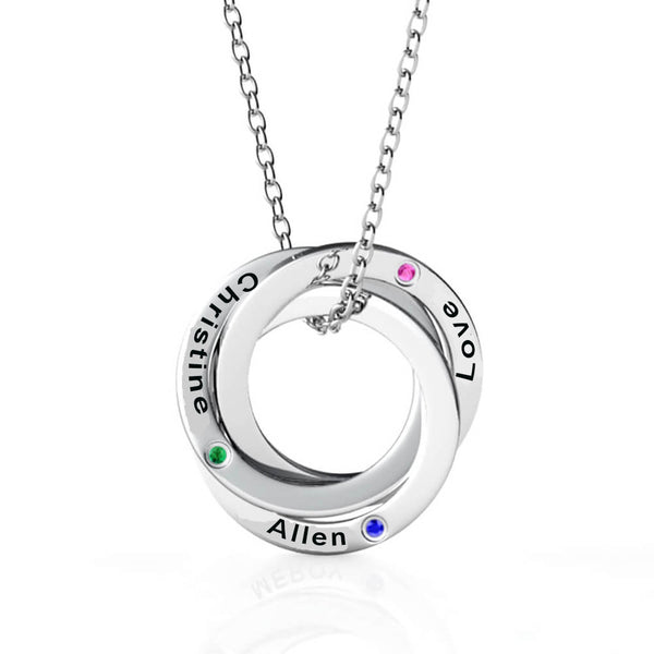 Russian Ring Name Necklace with birthstone S925