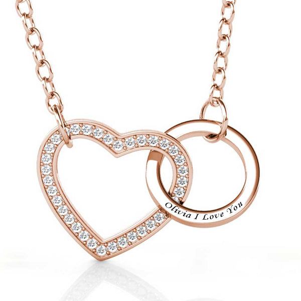 Name Engraving Heart and Ring Style Necklace with Birthstone S925