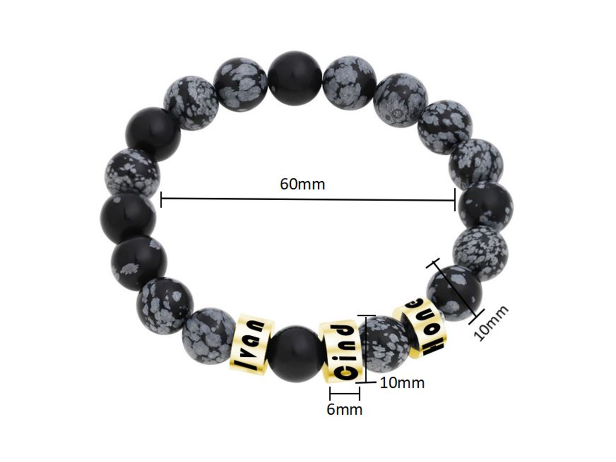 Personalized Snowflakes Obsidian Stone Bracelet